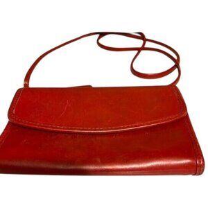 Vintage Coach Red Leather Crossbody Bag With Zippered Interior Pocket & Adjustab